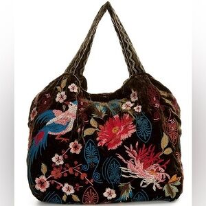 Johnny Was Ashira silk velvet tote embroidered bag 🌸